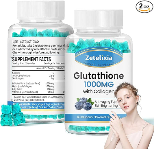 2 Pack Glutathione Collagen Gummies, Collagen 120 Count