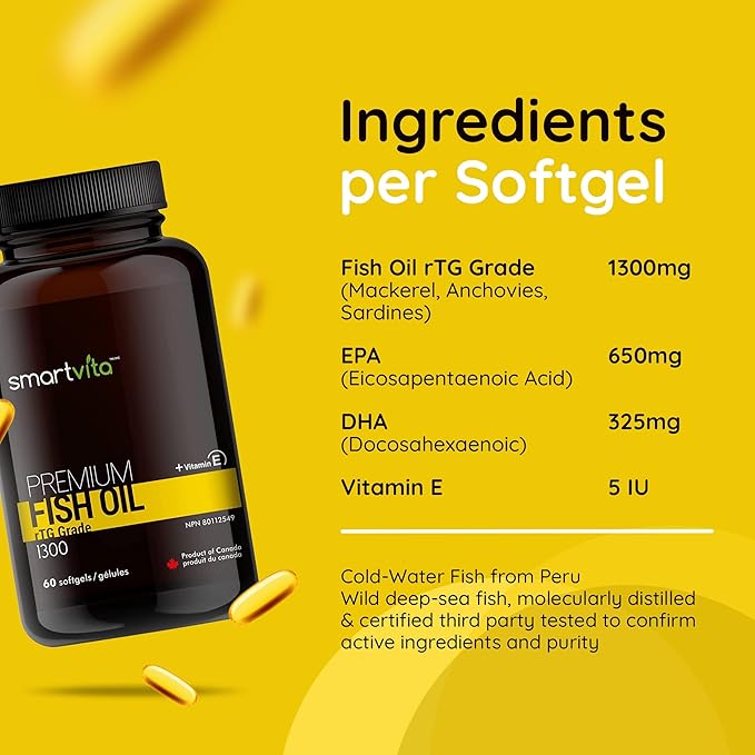 Premium Fish Oil, rTG Grade Omega 3, Fish 3, EPA, 3 Supplement, 60 Softgels