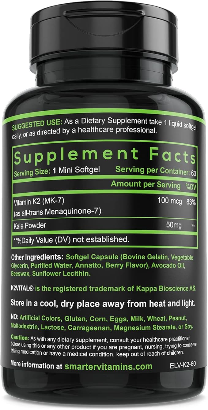 (3 Pack) Smarter Vitamin K2 MK7 100mcg Made K2VITAL and K-2 MK-7 MK-7 Supports 180 Liquid