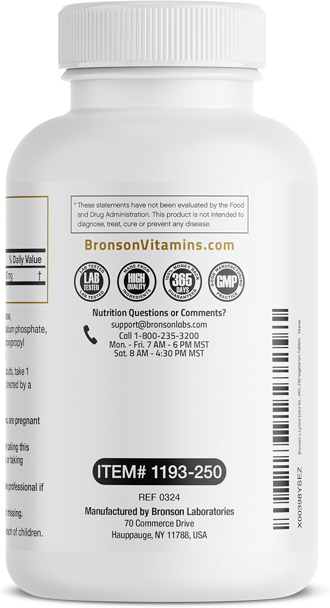 Bronson L-Lysine Extra Strength 1000 MG 250 Vegetarian