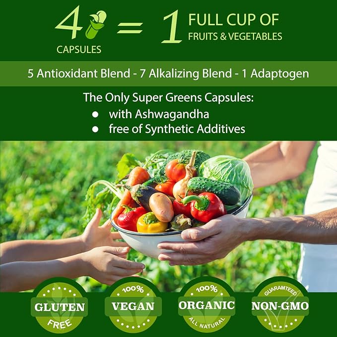 Organic Vegan Super Greens Capsules with Ashwagandha