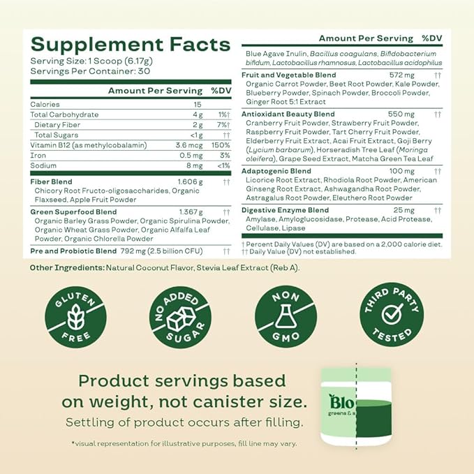 Bloom Nutrition Superfood Greens Powder, Digestive 30 SVG,