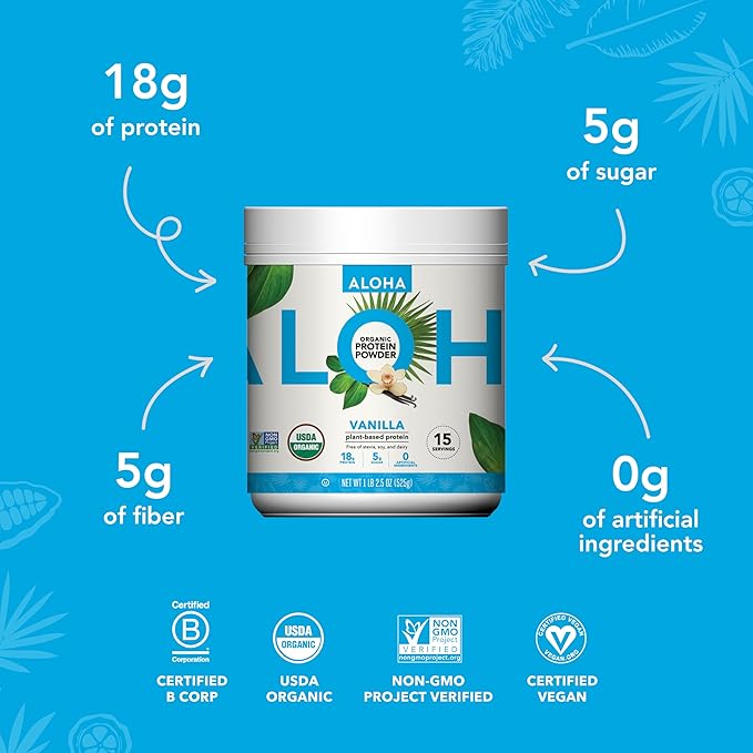 ALOHA Organic Plant Based Protein Powder, 19.6 oz, 15 Servings