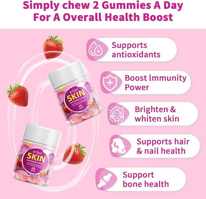 Glutathione Gummies: 1000mg Glutathione/Serving, 100mg Marine B12, Folic Extract.60 Gummies,30 Gummies,30 Day