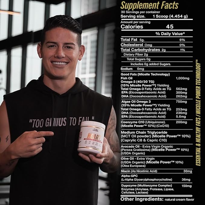 Heart Omega 3 Powder – Omega 3 Fish Oil Supplement, CoQ10, MCT Oil, DHA - Founded by James Rodriguez - Heart, Muscle Support - 30 Servings
