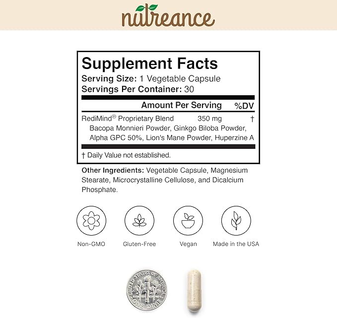 Natural Cognitive Enhancement Supplement Capsule - Non-GMO, Vegan, Gluten-Free