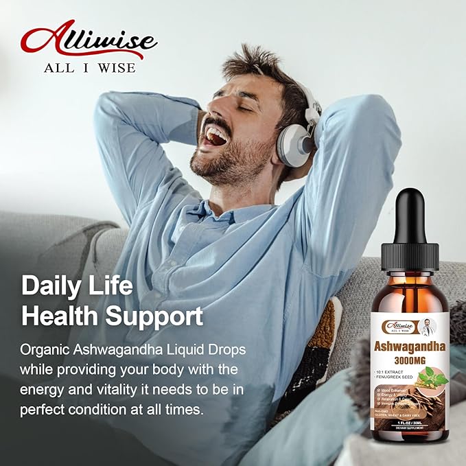 2 Pack Ashwagandha Supplement Liquid Drops 3000mg with VitaminD3,Fenugreek Seeds，Magnesium
