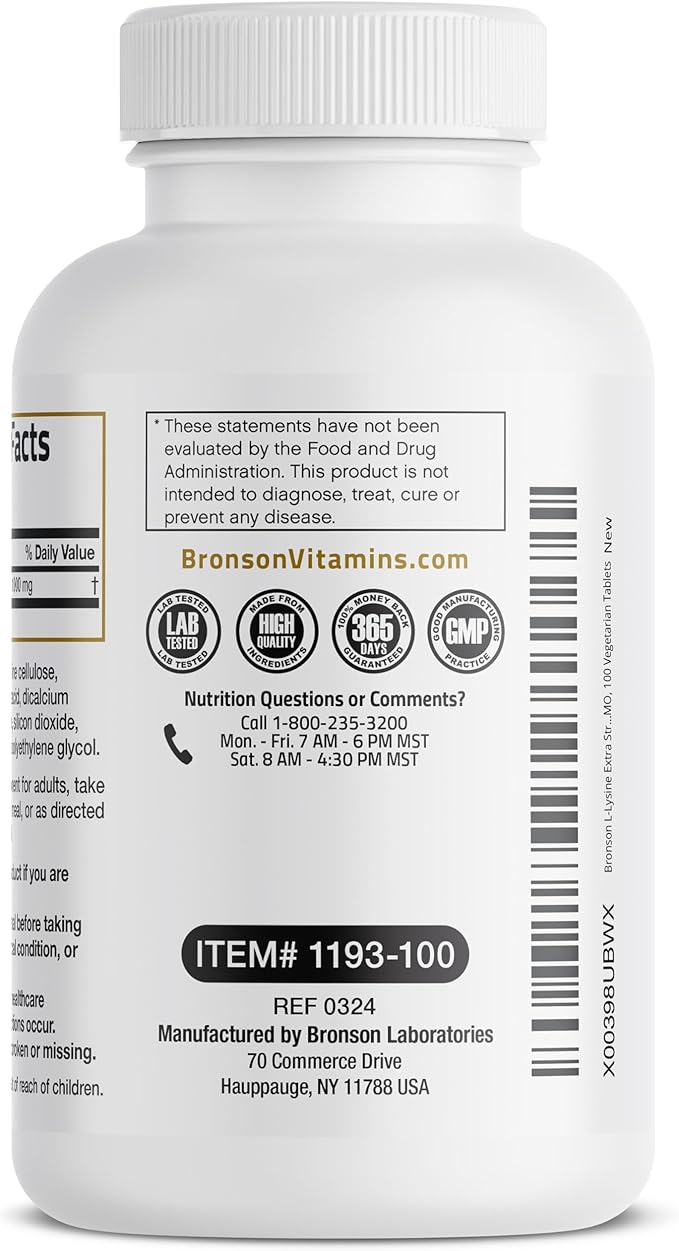Bronson L-Lysine Extra Strength 1000 MG 100 Vegetarian