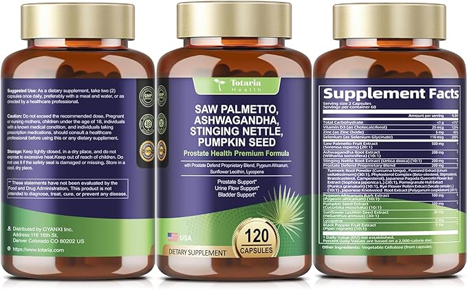 Organic Saw Palmetto - Prostate Health Supplements for Men with Ashwagandha Root, Stinging Nettle, Pumpkin Seed, Prostate Defend Propnietary Blend, DHT Blocker, 120 Count