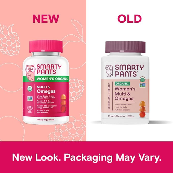 SmartyPants Organic Women's Multivitamin Gummies: Biotin, 3 (ALA), D3, C, B12, B6, B6, Vitamin 120 Count (30 Day