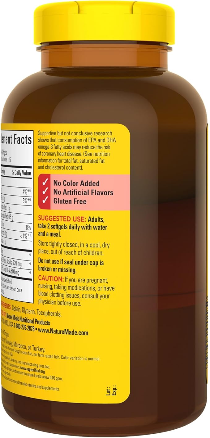 Nature Made Fish Oil 1200 mg 3 Fish 3 Supplement 230 Softgels, 115 Day