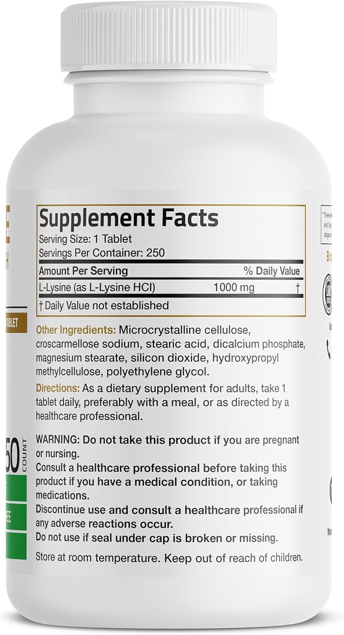 Bronson L-Lysine Extra Strength 1000 MG 250 Vegetarian