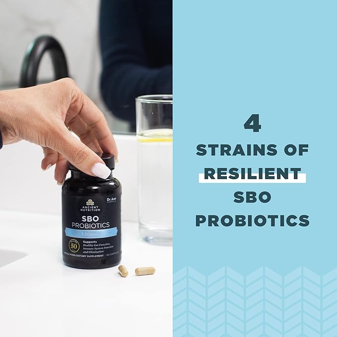 Probiotics by Ancient Nutrition, SBO Probiotics 50 Billion 60 Capsules