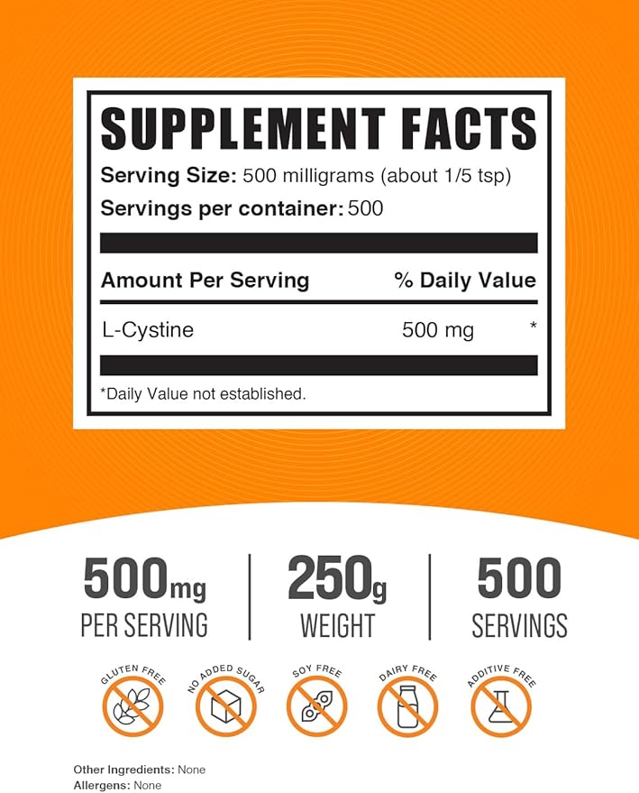 BulkSupplements.com L-Cystine Powder 500mg, L-Cystine 500mg per 250g (8.8 (8.8 oz) 1)