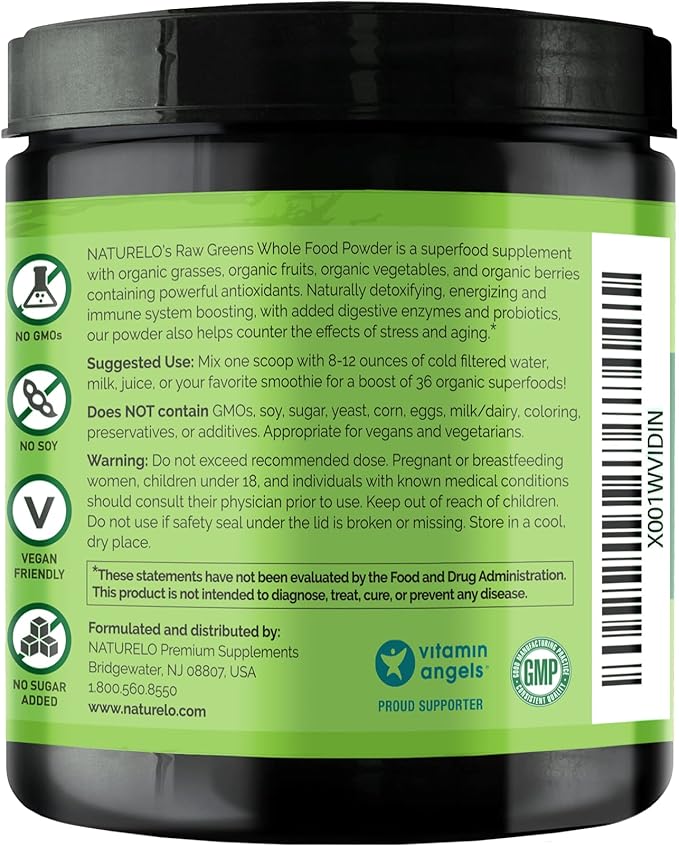 NATURELO Raw Greens Superfood Powder 480 Grams
