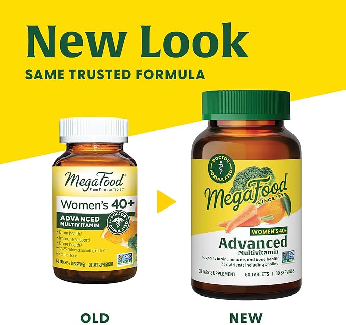MegaFood Women's 40+ Advanced Multivitamin for Women D3, Vitamin K2 & 120 Tabs (60 servings)
