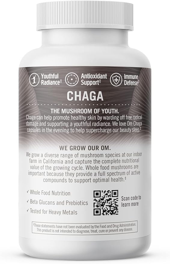 Om Mushroom Superfood Chaga Mushroom Capsules Superfood Supplement, 90 Count, 30 Days, US Grown, Sacred Antioxidants & Immune Support, Superfood Mushroom Supplement