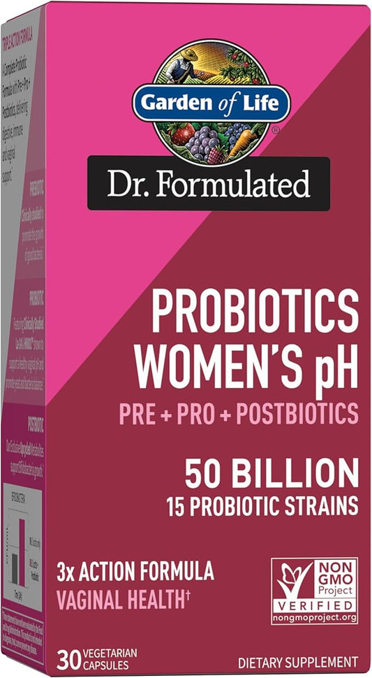 Garden of Life Dr Formulated Womens pH Probiotics 50 Billion CFU, Pre + Pro + Postbiotics - Digestive, Immune and Vaginal Support, Potato, Acacia, Postbiotic Metabolites, 30 Vegetarian Capsules
