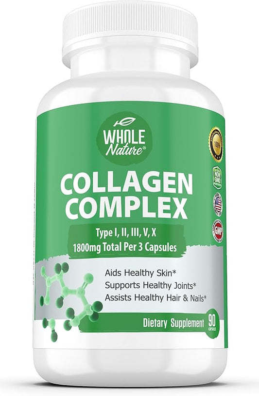 Multi Collagen Protein Peptides Supplement Capsules 1800mg Collagen 100% Natural, 90ct (1) (1)