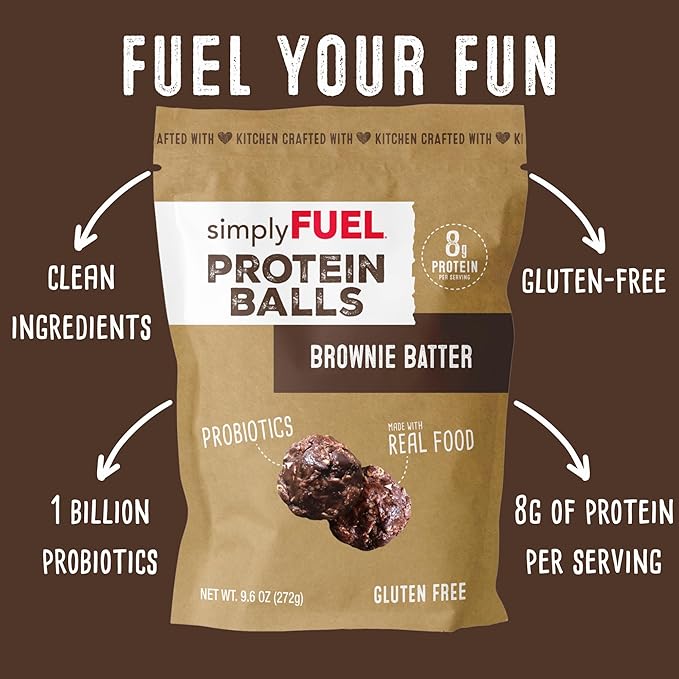simplyFUEL Whole Food Protein Balls with Probiotics - Brownie Batter Snacks - 8g Protein Snack - Gluten Free Energy Balls (1 Pack of 12 Balls)