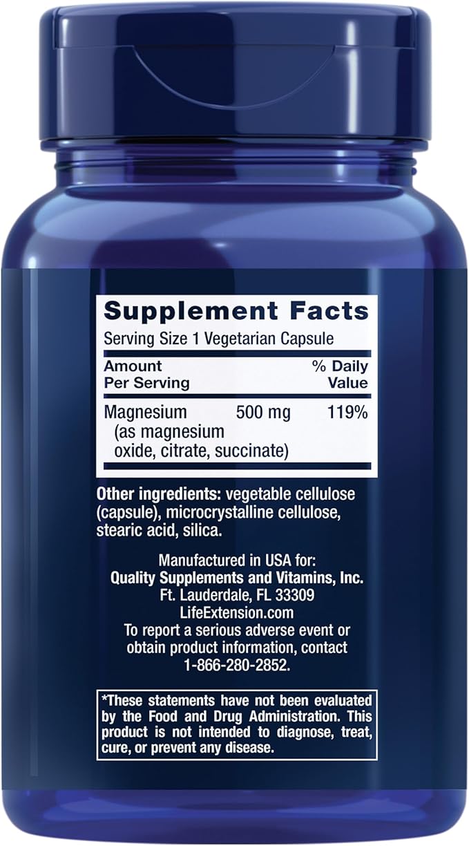 Life Extension L-Glutamine 500mg and Magnesium 500mg Capsules 200 Vegetarian