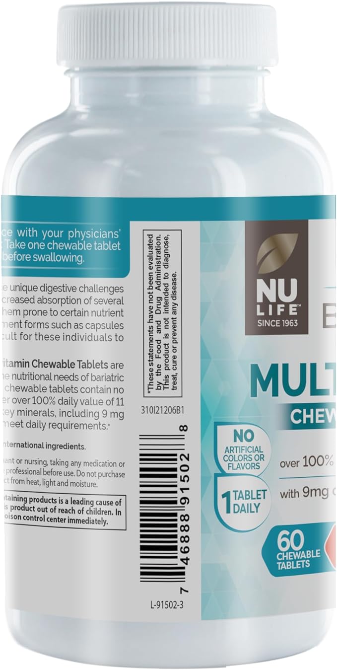 Nu-Life Advanced Bariatrics Multivitamin Chewable Tablets, (60 Chewable