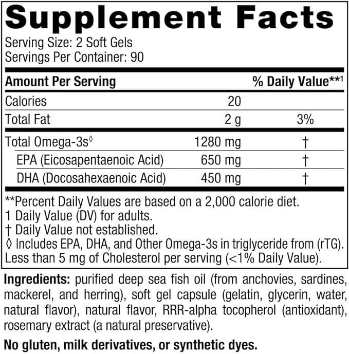 Nordic Naturals Ultimate Omega, Lemon Flavor 180 Soft 1280 mg Omega-3 - Omega-3 Fish 90 Servings