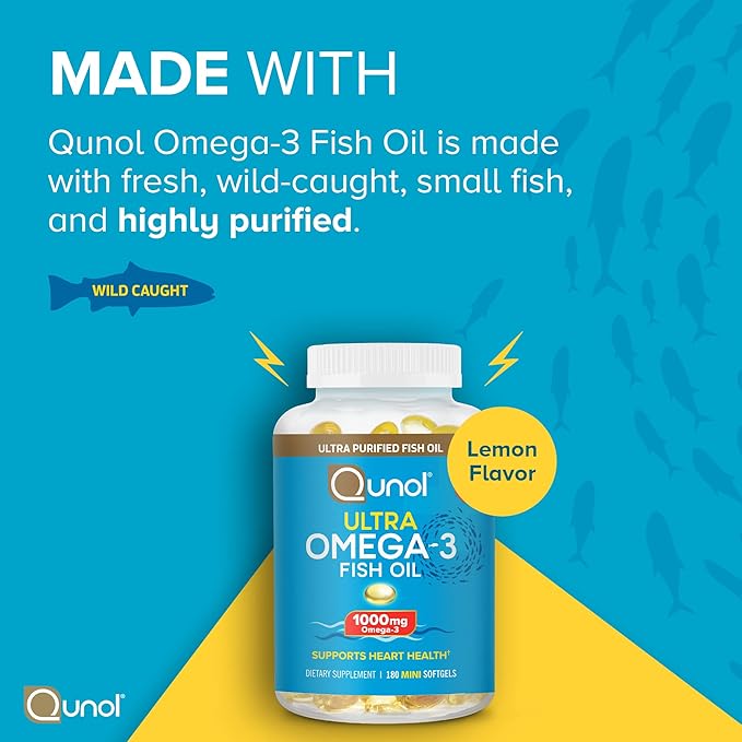 Qunol Fish Oil Omega 3 Mini 1000mg Omega 3 EPA 3 Month 180 Count