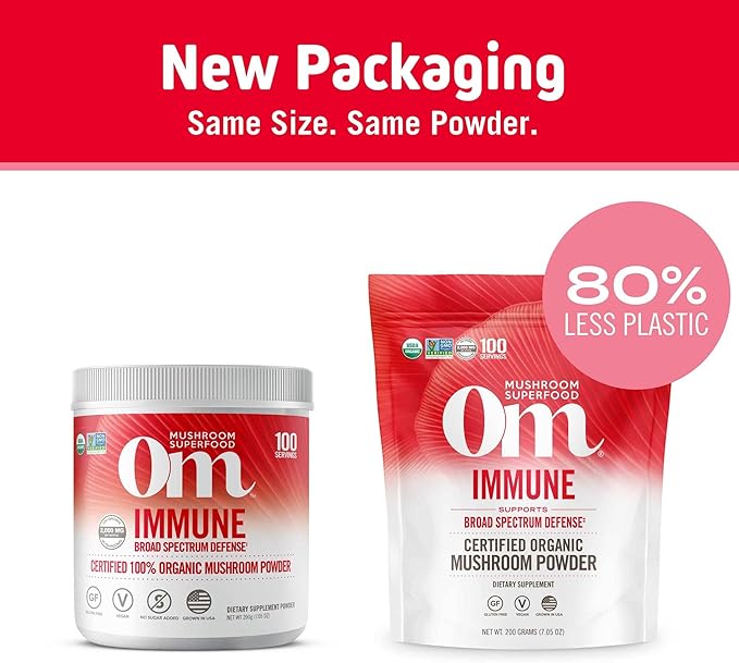 Om Organic Mushroom Superfood Powder, Immune, (100 Servings), Reishi & Turkey Tail, Immune Support Supplement, 7.05 Ounce (Pack of 1)