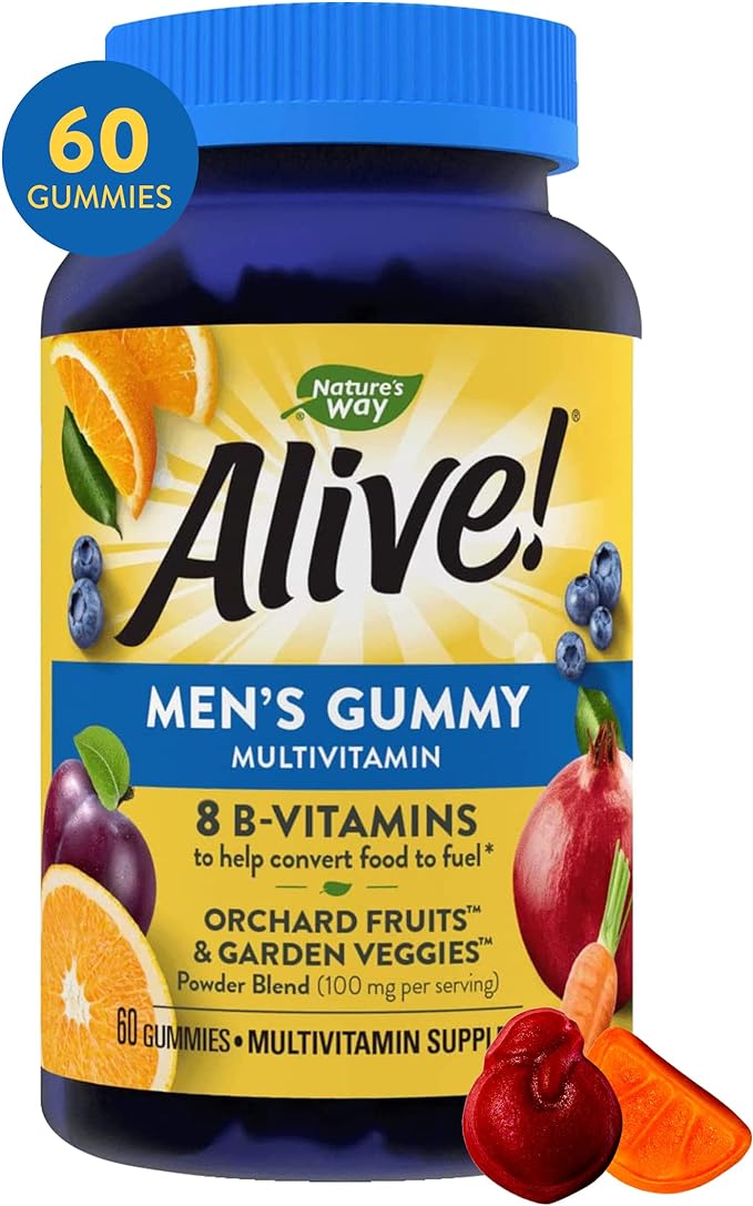 Alive! Men's Gummy Vitamin, Complete Multi-Vitamin 60 Gummies.