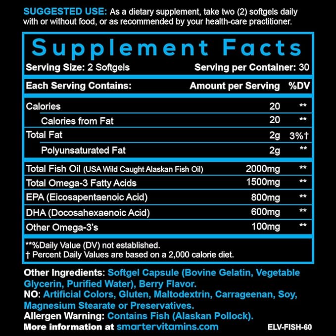 (3 Pack) Smarter Omega 3 Fish 2000mg, DHA