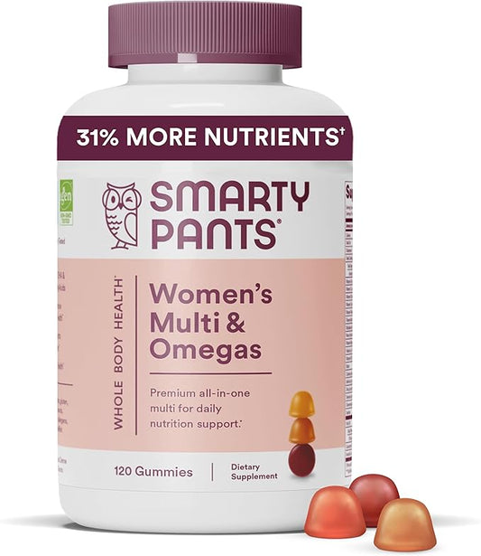 SmartyPants Women's Multivitamin Gummies: Omega 3 CoQ10, Vitamin D3, C, B12, B6, B6, Vitamin 120 Count (20 Day