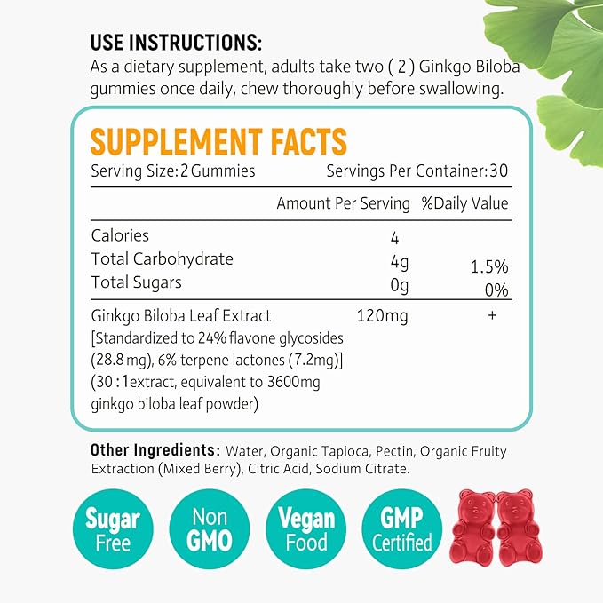 2 Pack Ginkgo Biloba Gummies 120mg 120 Count