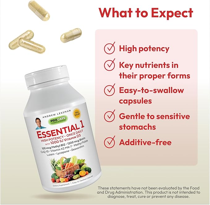 ANDREW LESSMAN Essential-1 Multivitamin 1000 IU D3 60 60 Small 100 mcg B12. CoQ10 CoQ10 Lutein