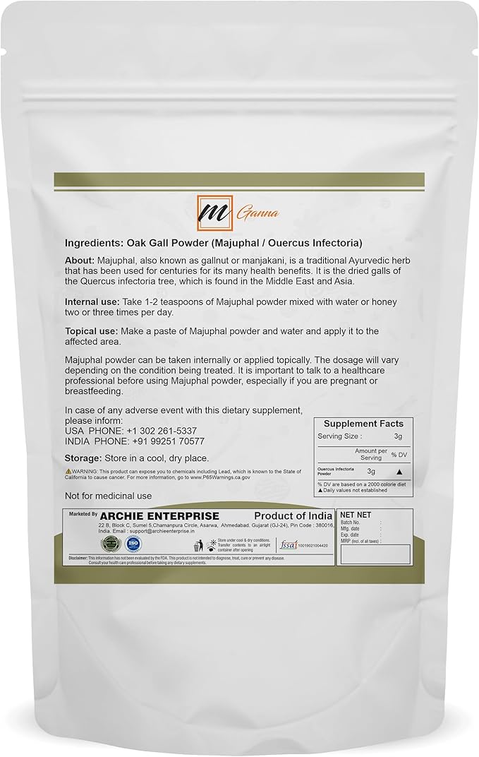 100% Natural Oak Gall Powder 0.22 lbs 100 gms