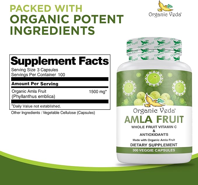 Organic Veda Amla Capsules 1500mg, 300 300 Capsules