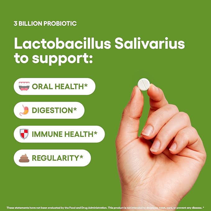 Lactobacillus Salivarius Probiotic Supplement 240 Tablets 3 Billion CFU Probiotics for Men & Women Supports Dental, Digestive & Gut Health Made in The USA (240, Lactobacillus Salivarius)