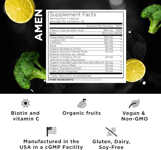 Amen Plant-Based Vegan Collagen Builder Supplement 30 Capsules