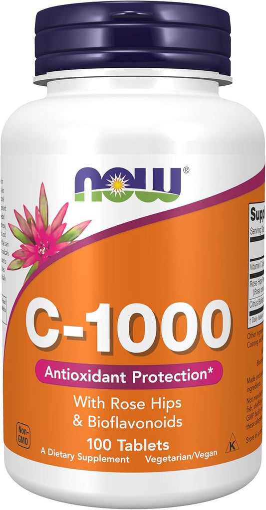 NOW Supplements, Vitamin C-1,000 with Rose 100 Tablets