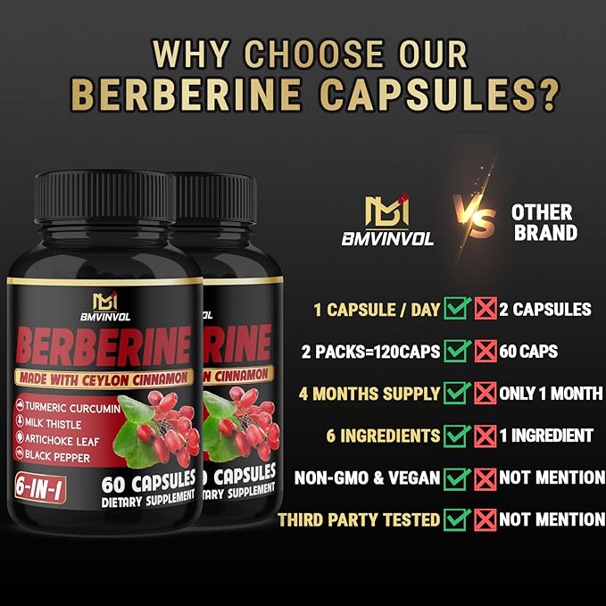 (2 Packs) Berberine Supplement Plus Ceylon 120 Capsules 4 Months