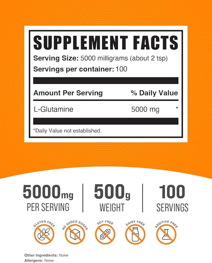 BulkSupplements.com L-Glutamine Powder 5000mg, L 5000mg per 500g (1.1 (1.1 lbs) 1)