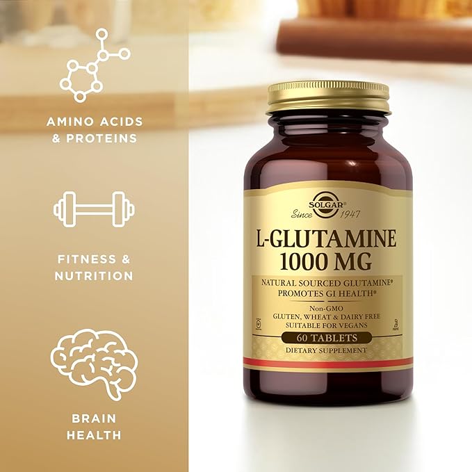 SOLGAR L-Glutamine 1000 mg 60 Tablets, 3 - 90 Total