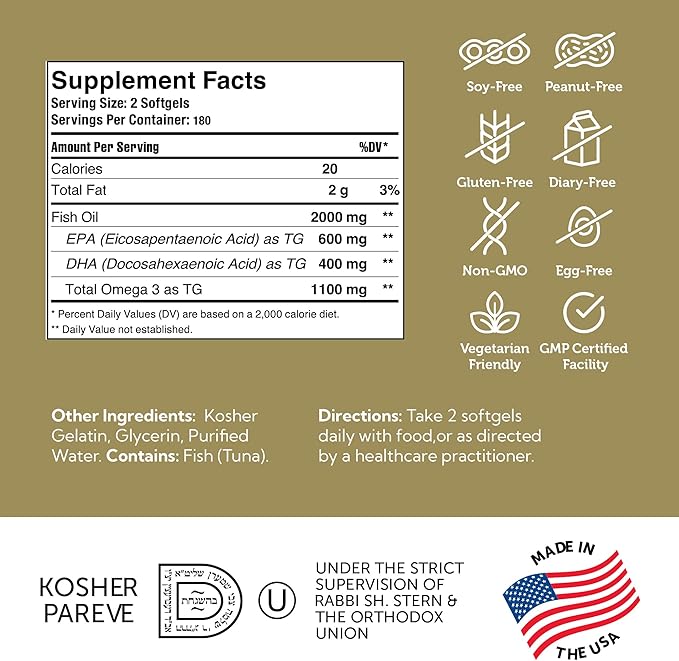 Zahler Omega 3 Fish Oil 3 Supplements 3 Fatty 600 mg 400 mg Omega3 Fish (180 Softgels)