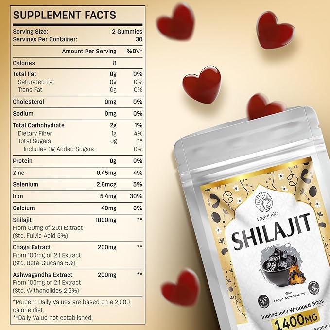 1400 MG Shilajit Gummies, Shilajit Pure 85+ Trace 60 Gummies