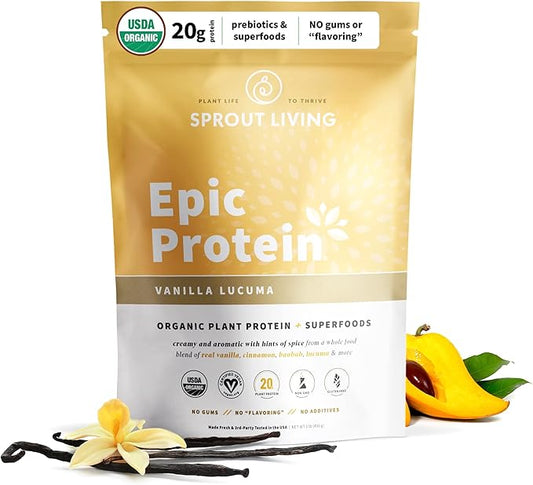 Sprout Living Epic Protein, Plant Based 20 Grams (1 Pound, 12 Servings)