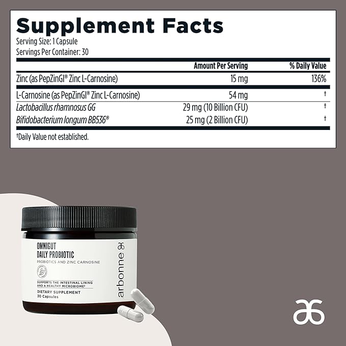 Arbonne OmniGut Daily Probiotic Supplement - Probiotics for Men and Women to Support Digestion, Gut Health for Women, Probiotic Capsules, 30 Count