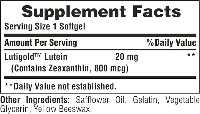 Puritan's Pride Lutein and Zeaxanthin Supplements for Eyes, Zeaxanthin 800mcg plus Lutein 20mg Once Daily Softgels, 240 Day Supply - 120 Count (Pack of 2) (Package May Vary)