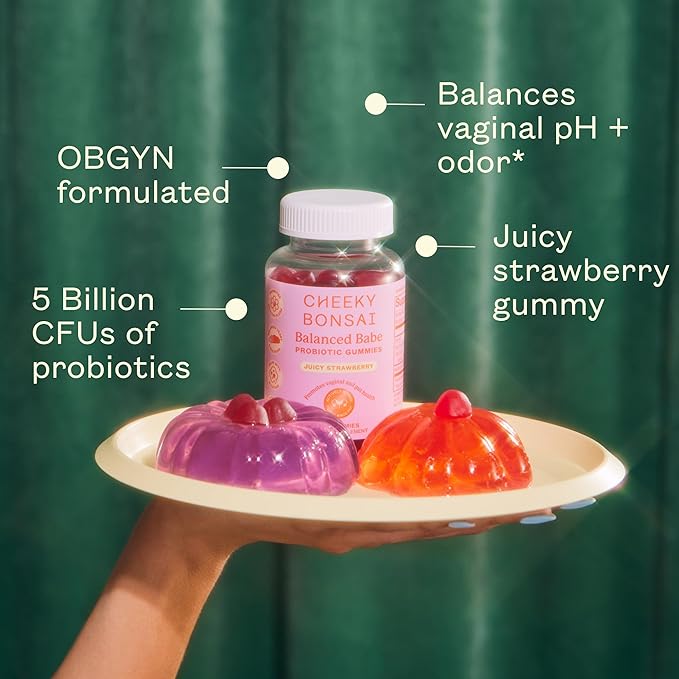 Cheeky Bonsai Balanced Babe Probiotic Gummies for Women, Juicy Strawberry Flavor 60 Count, Probiotic for Women, Urinary Tract Health, Vaginal Health, and pH Balance, 5 Billion CFUs