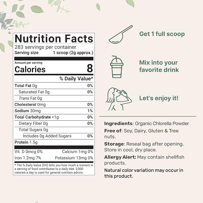 Micro Ingredients Organic Chlorella Powder, 20 Ounces | Broken Cell Wall for Complete Absorption | Raw Superfood Supplement, Rich in Protein & Vitamins | Non-GMO, Vegan, Non-Irradiated