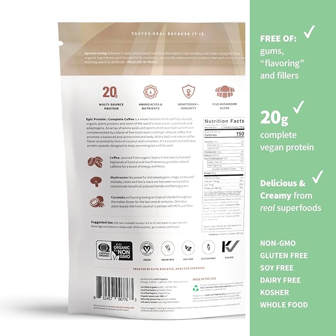 Sprout Living, Epic Protein, Plant Based 20 Grams (1 Pound, 12 Servings)